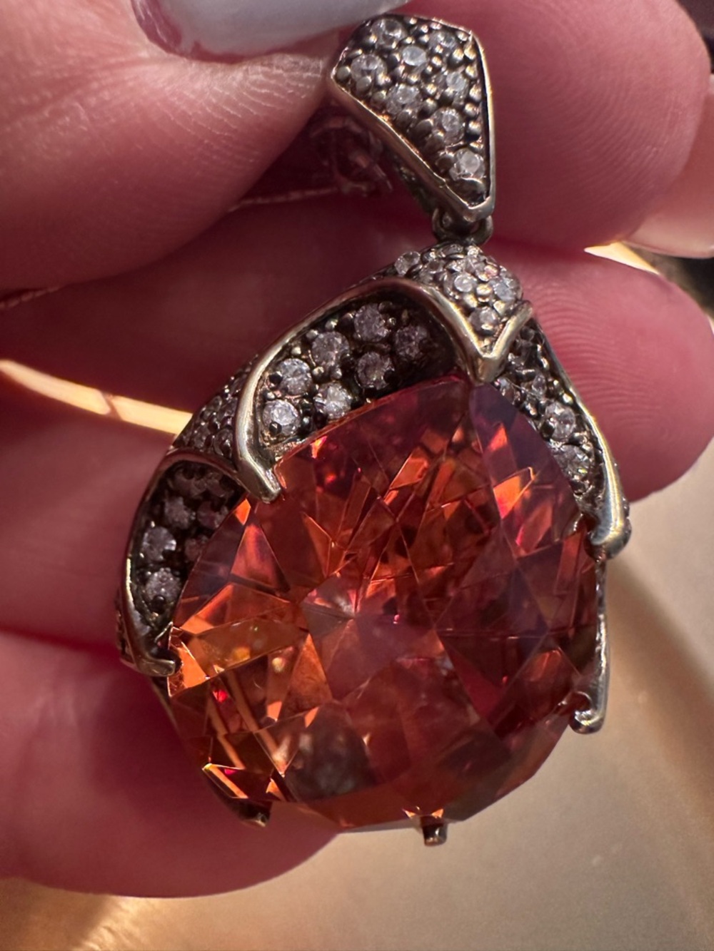 Elegant Orange Crystal Pendant Necklace with Pavé Accents